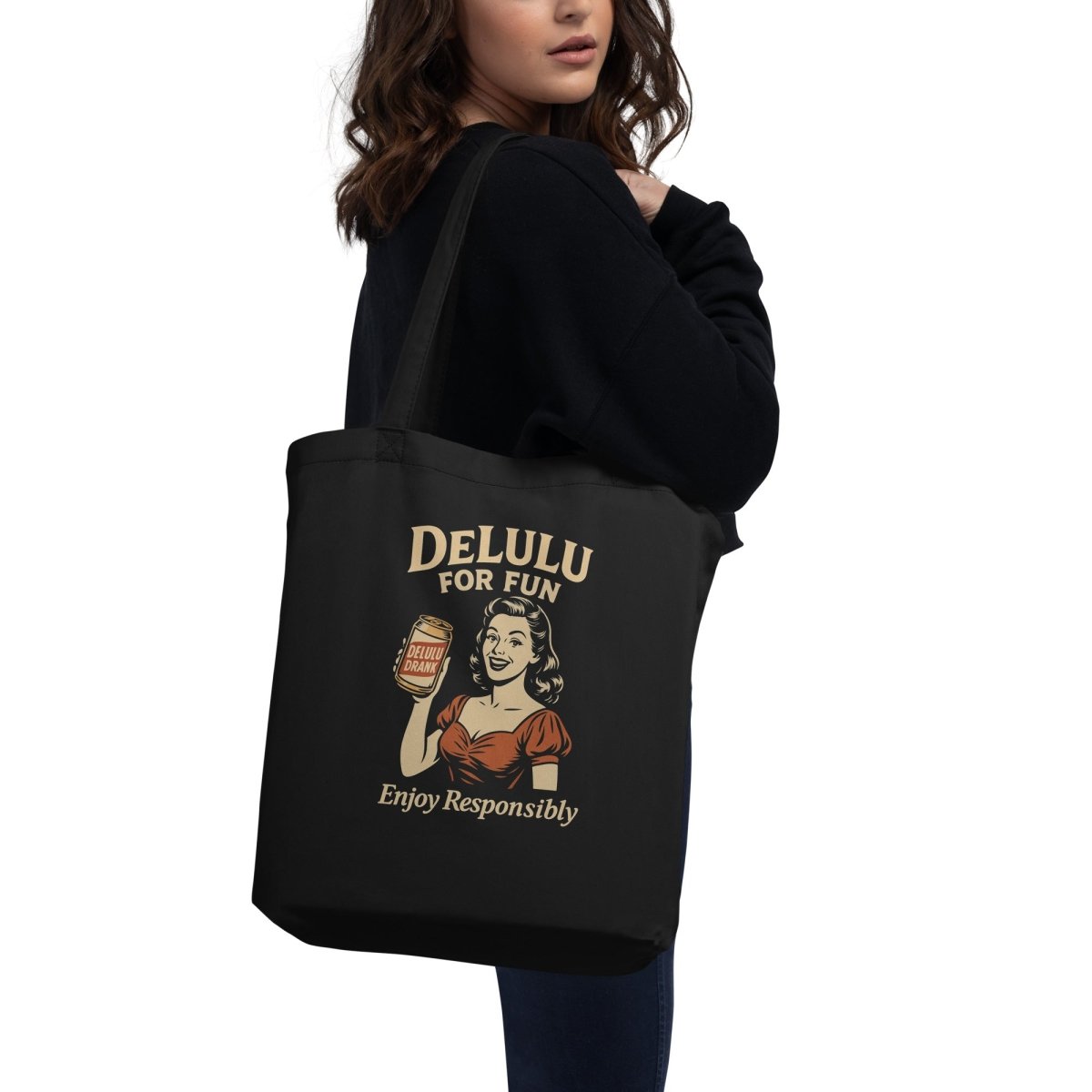 DeLulu For Fun - Black Tote Bags - NuKrypton Tote Bags
