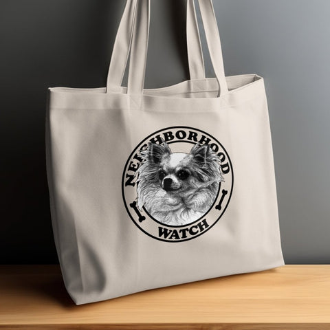 Fluffy Guardian Chihuahua - Neighborhood Watch Tote Bags
