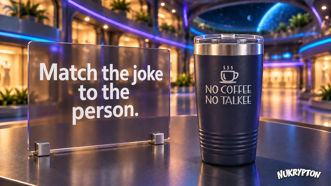 Illustration of the navy No Coffee No Talkee tumbler in our galactic mall.