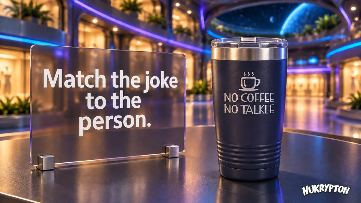 Illustration of the navy No Coffee No Talkee tumbler in our galactic mall.