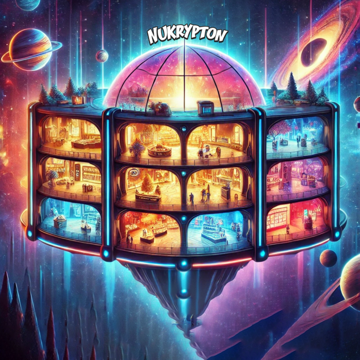 View of NuKrypton Galactic Mall in space