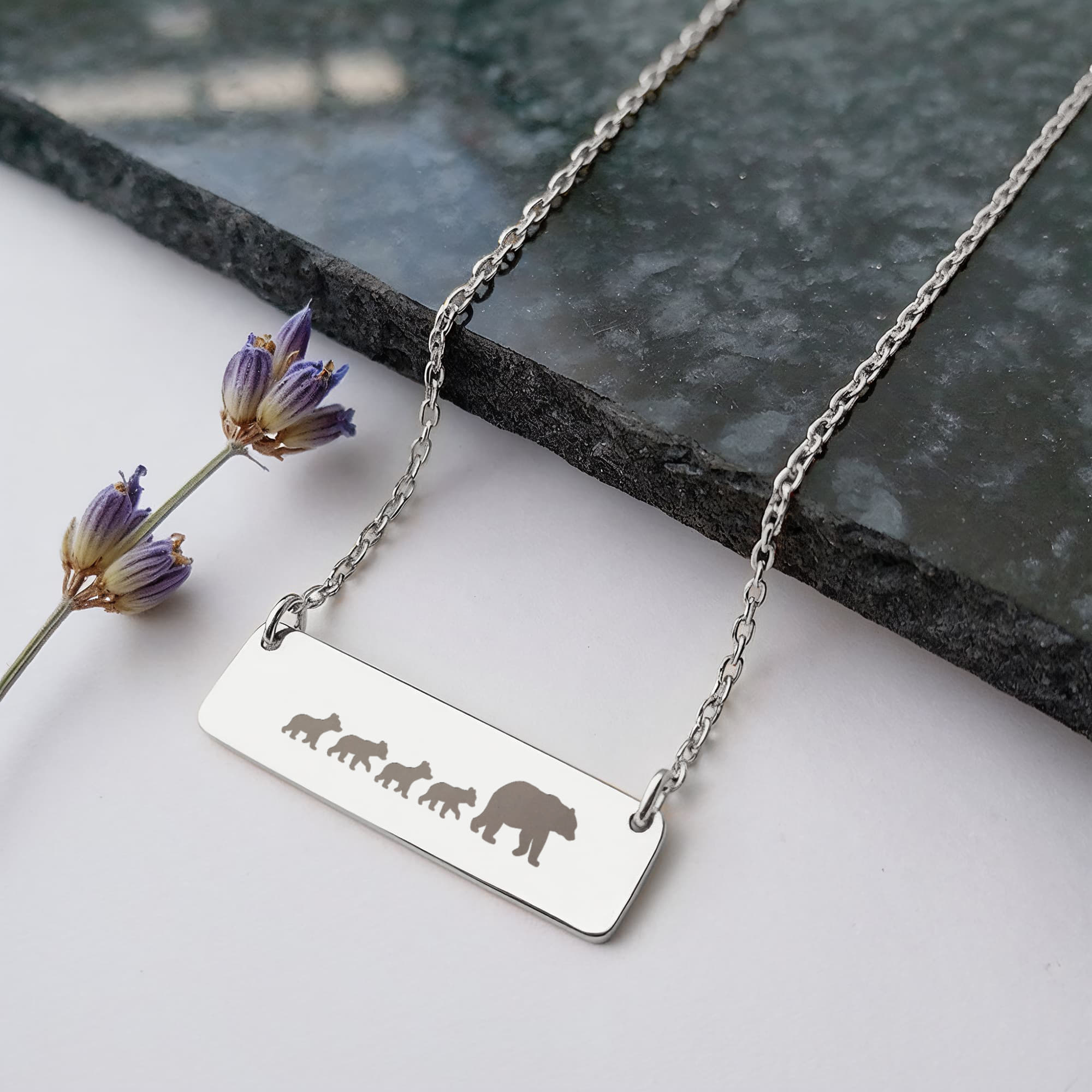 Mama Bear Necklace Silver Gift for Mom