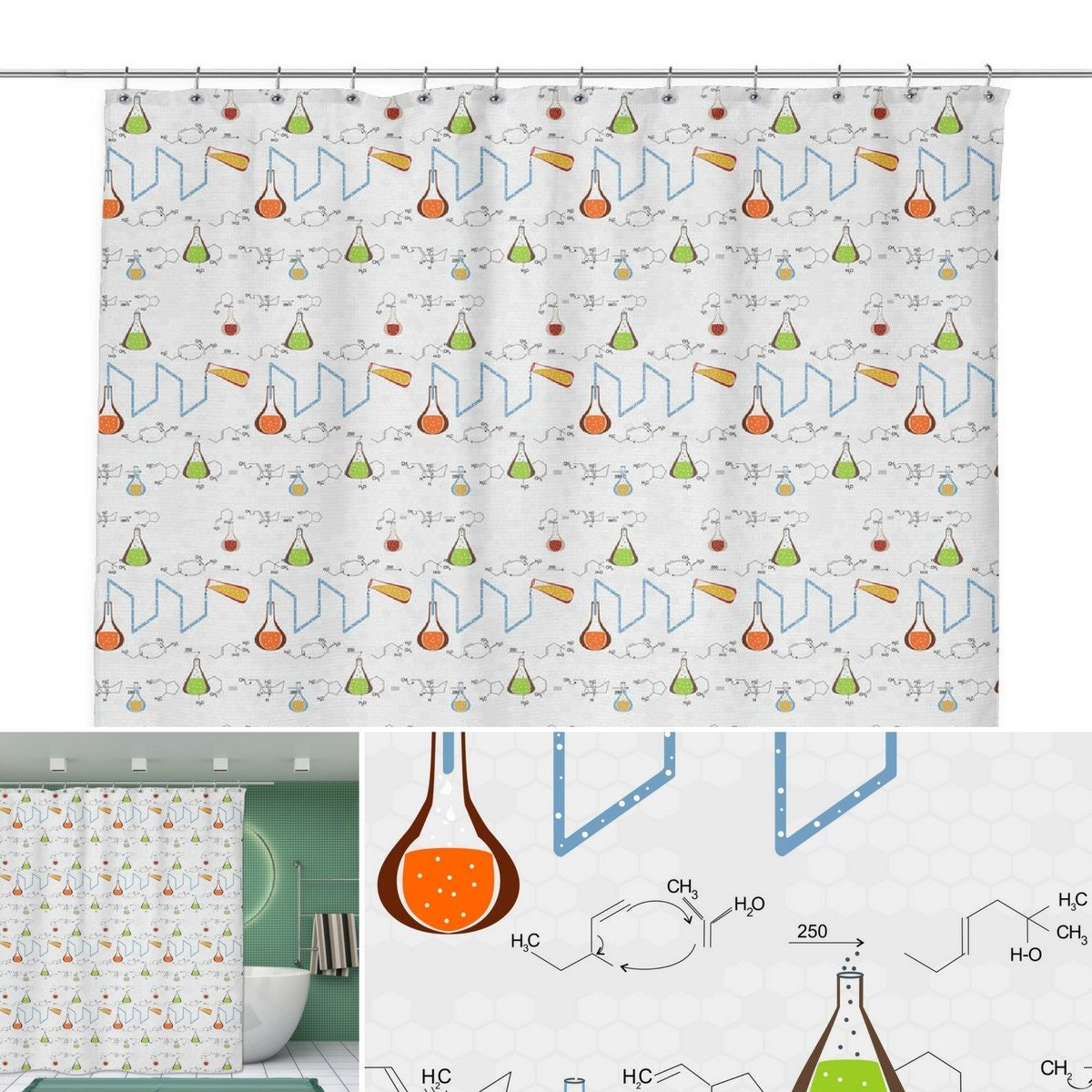 Beakers & Formulas - 70" x 70" Shower Curtain - NuKrypton Shower Curtains