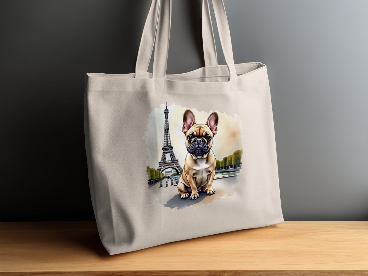 Bonjour French Bulldog Parisian Tote Bags front view