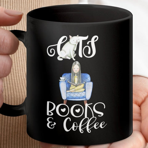 Cats Books and Coffee Enthusiast Mugs