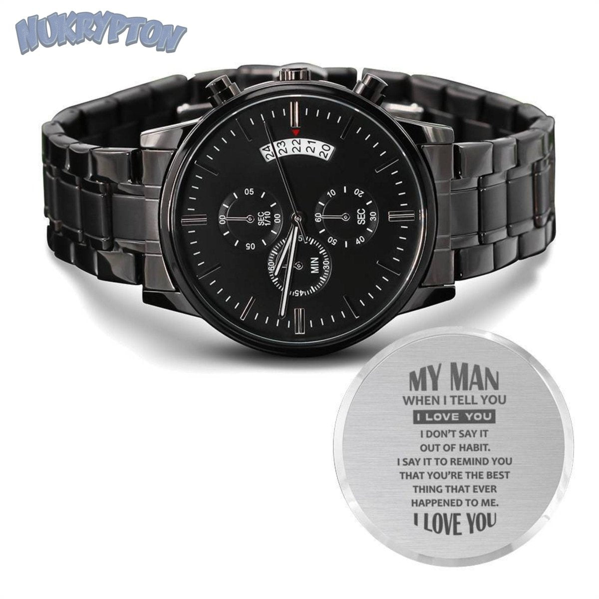 Customized Black Chronograph Watch - NuKrypton Watches 8396515709