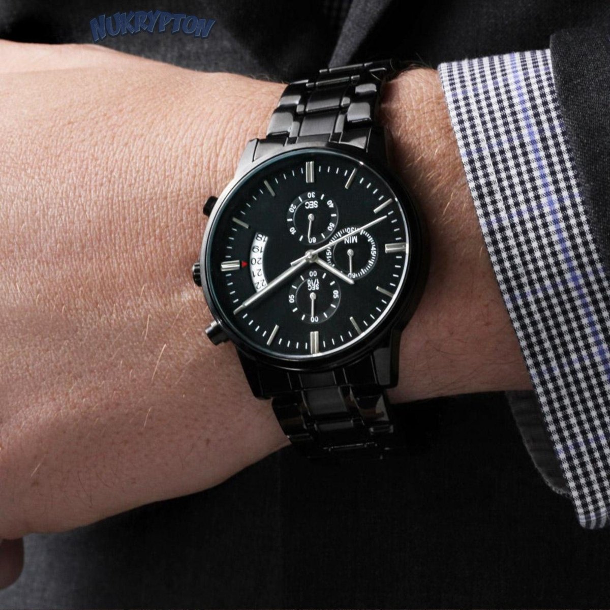 Customized Black Chronograph Watch - NuKrypton Watches 8396515709