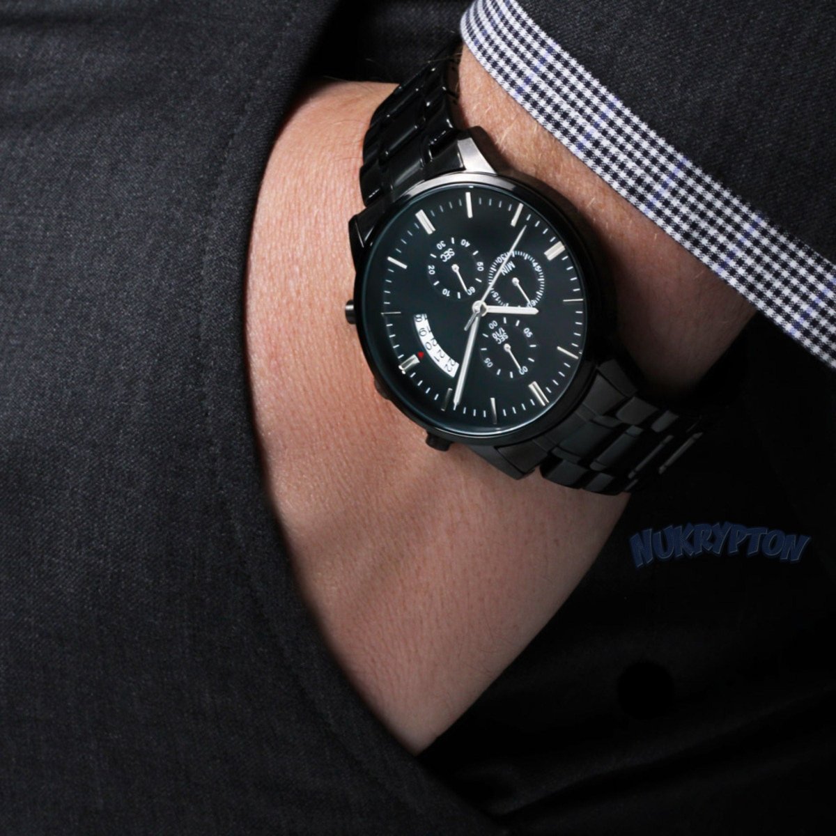 Customized Black Chronograph Watch - NuKrypton Watches 8396515711