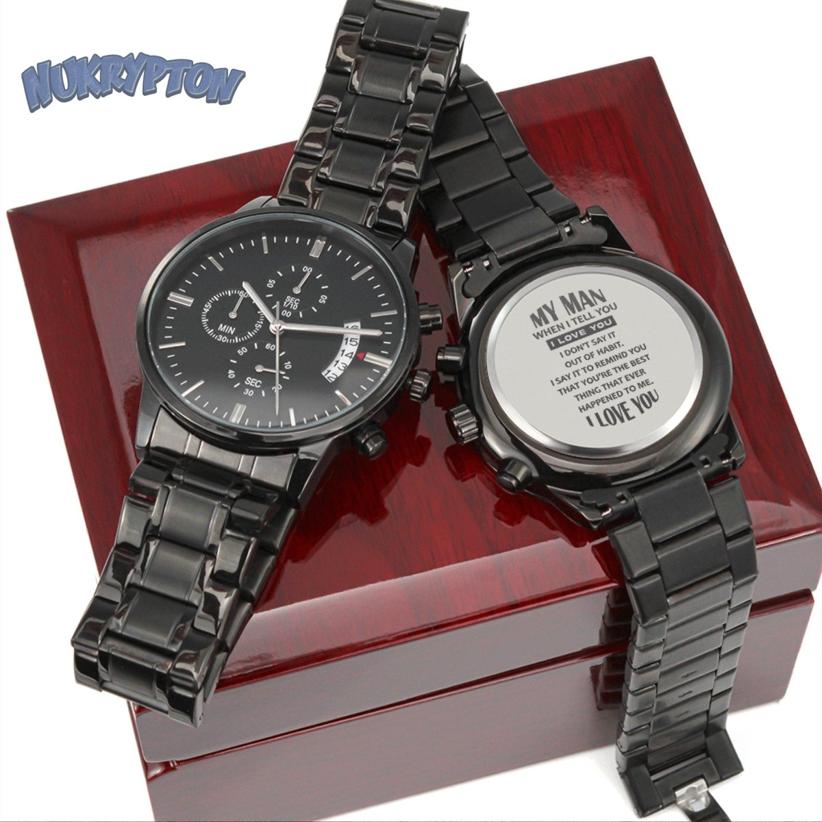 Customized Black Chronograph Watch - NuKrypton Watches 8396515709