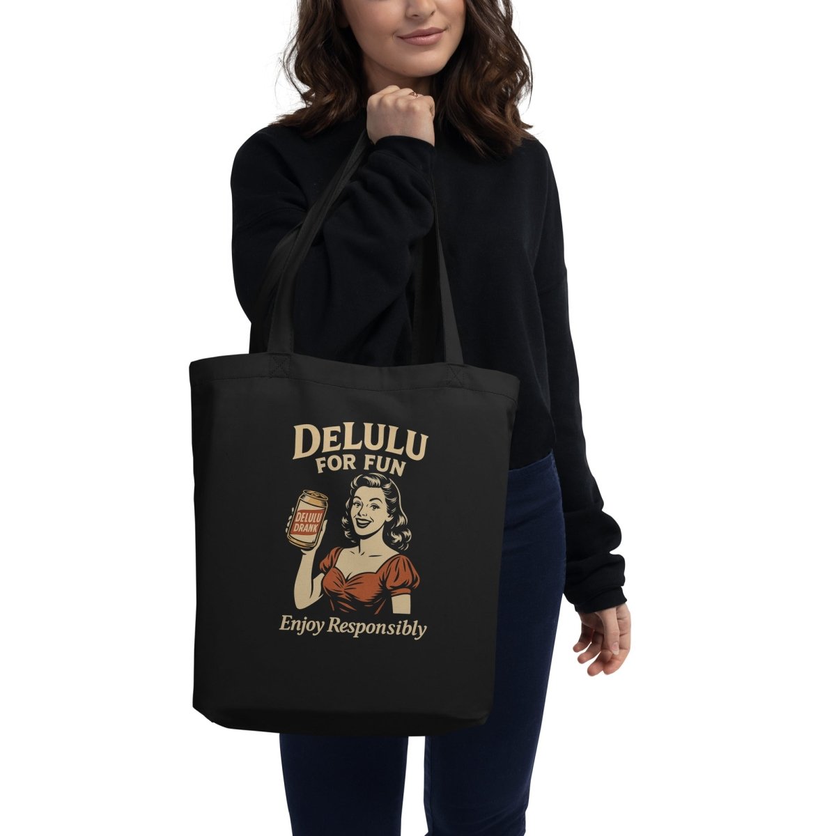 DeLulu For Fun - Black Tote Bags - NuKrypton Tote Bags