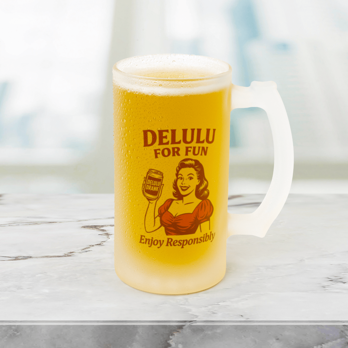 DeLulu For Fun - Frosted Beer Stein 16oz - NuKrypton Glassware 1109