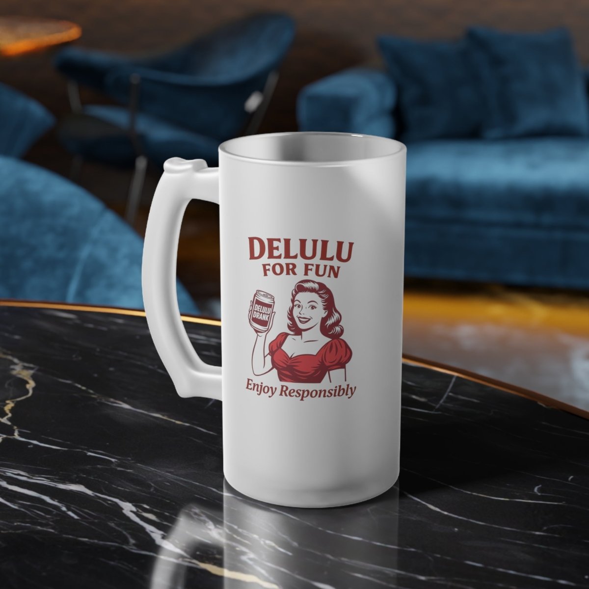 DeLulu For Fun - Frosted Beer Stein 16oz - NuKrypton Glassware 1109