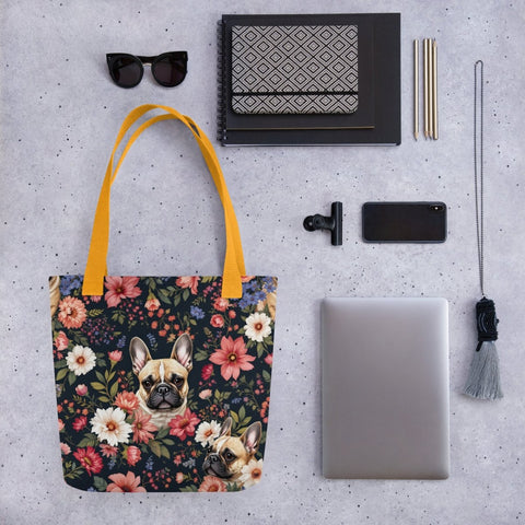 Floral Frenchie Parade Tote Bags