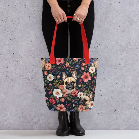 Floral Frenchie Parade Tote Bags