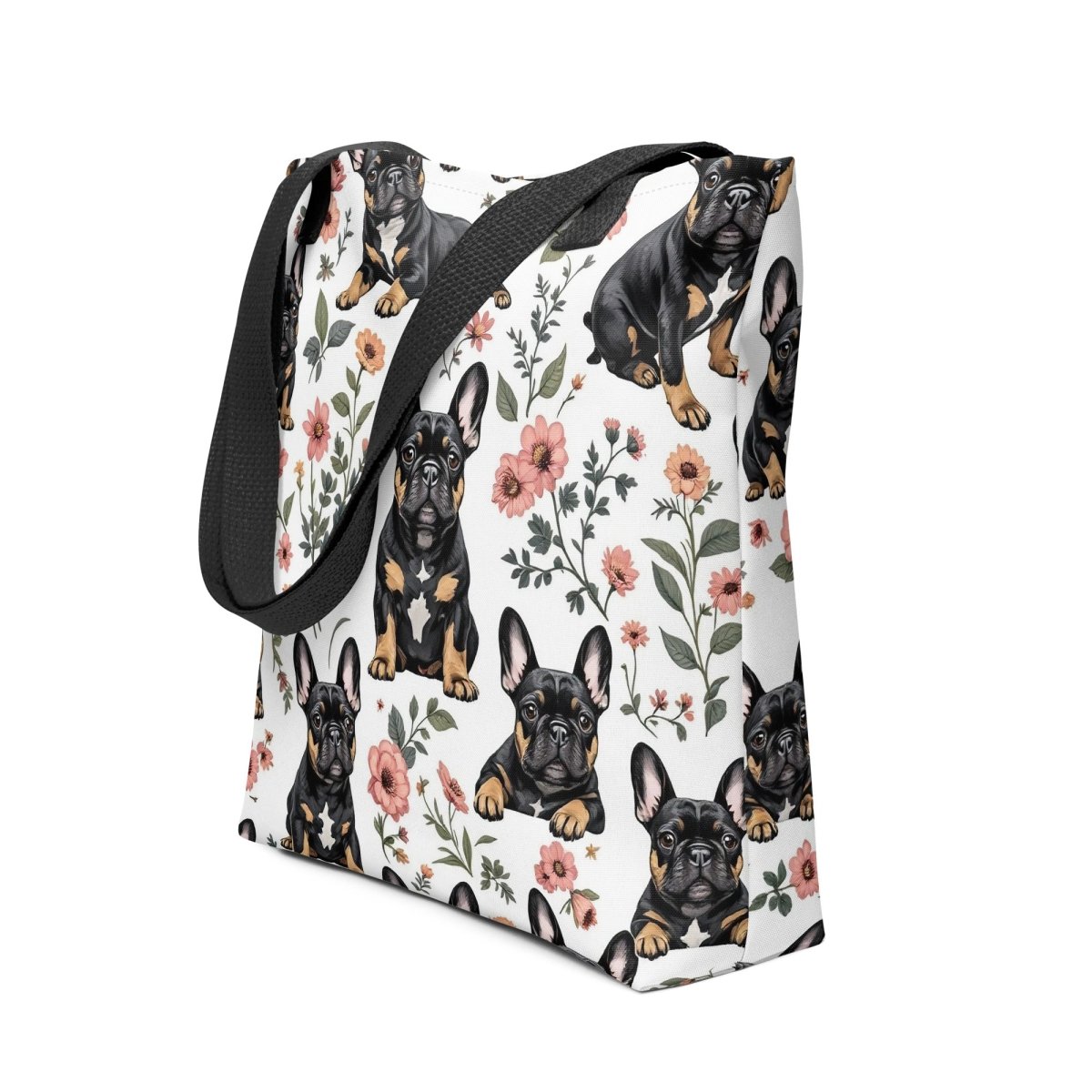 Frenchie Frenzy Flower Power Tote Bags floral design