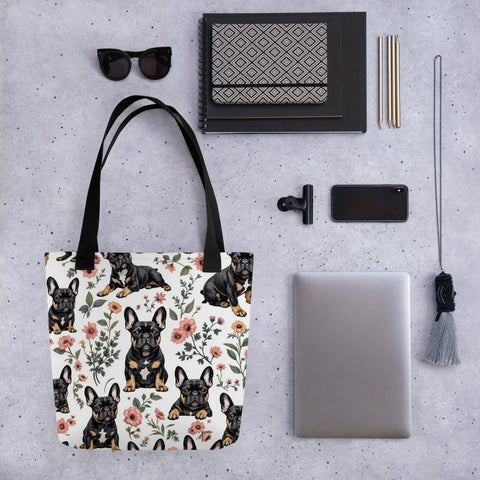 Frenchie Frenzy Flower Power Tote Bags
