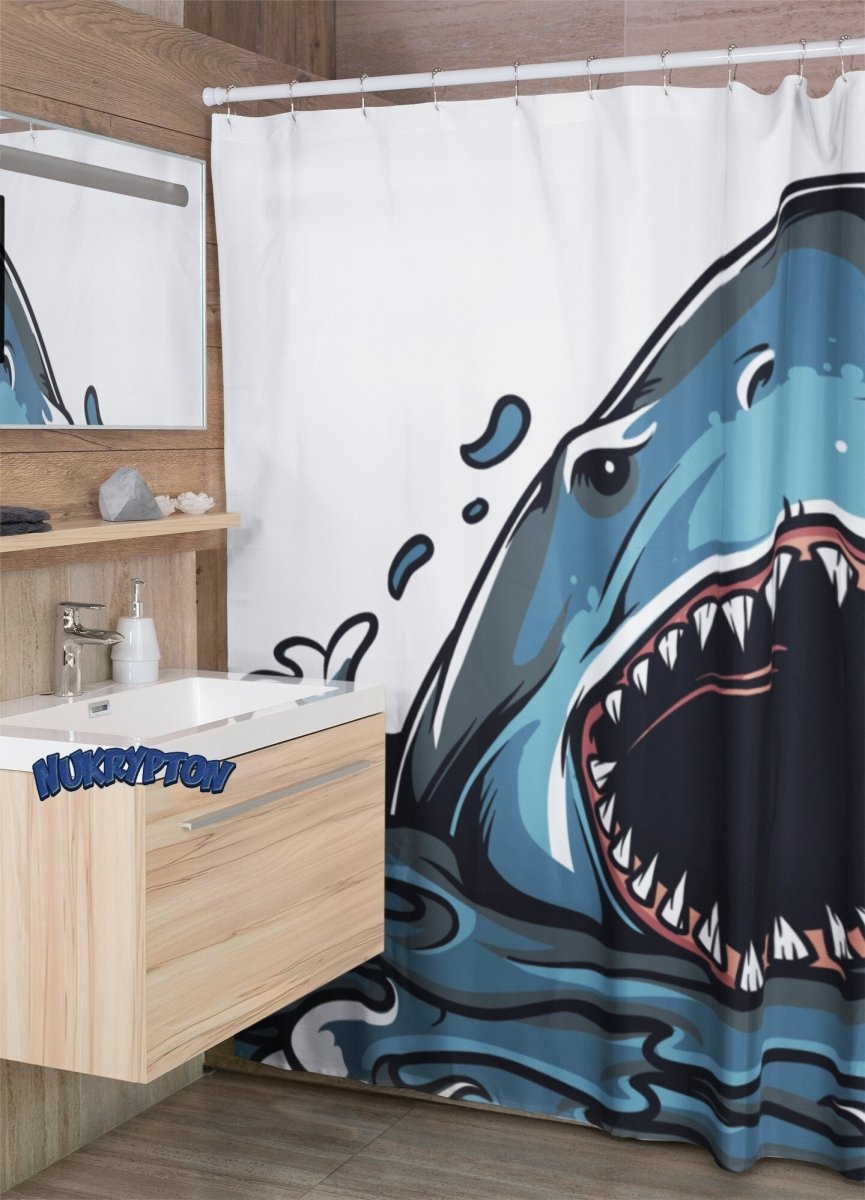 Great White Surprise - Shark Shower Curtain - NuKrypton Shower Curtains