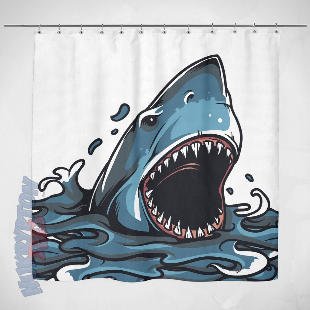 Great White Surprise - Shark Shower Curtain - NuKrypton Shower Curtains