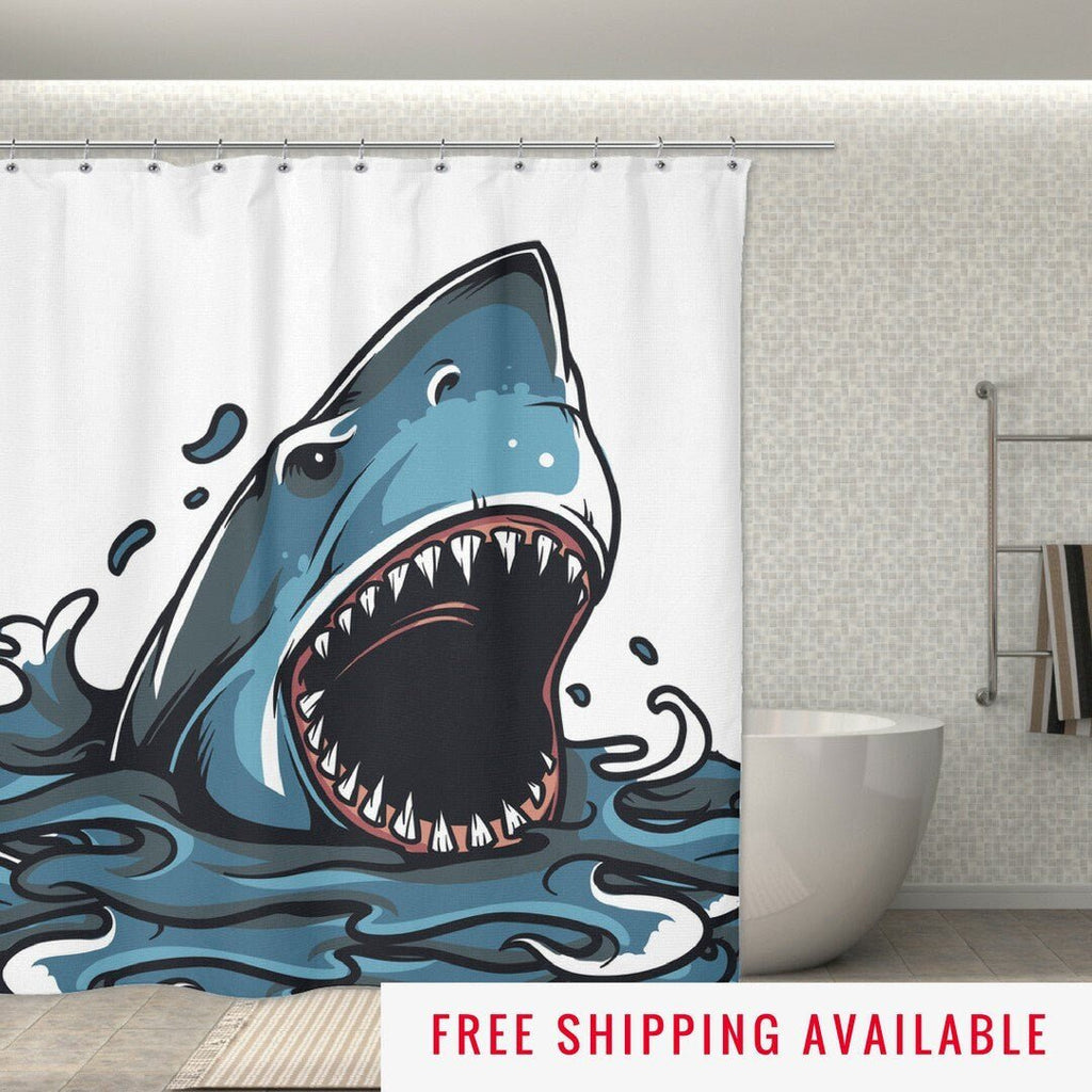 Great White Surprise - Shark Shower Curtain - NuKrypton Shower Curtains