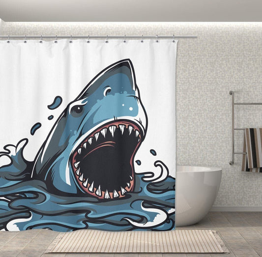 Great White Surprise - Shark Shower Curtain - NuKrypton Shower Curtains