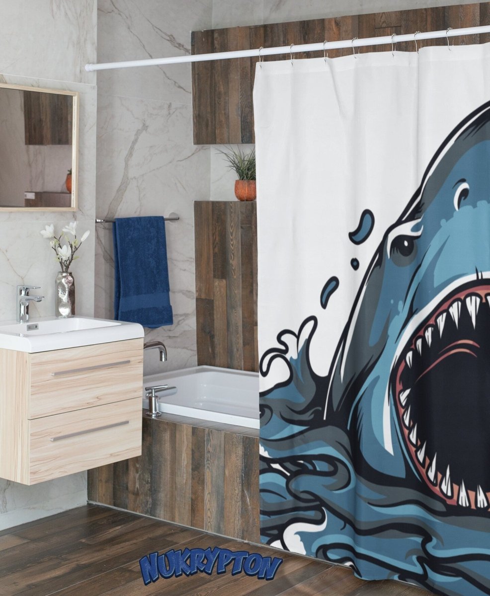Great White Surprise - Shark Shower Curtain - NuKrypton Shower Curtains