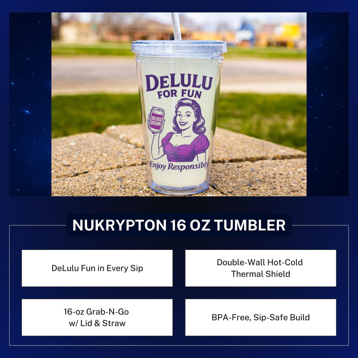 DeLulu For Fun - Acrylic Tumbler with Straw (16oz)