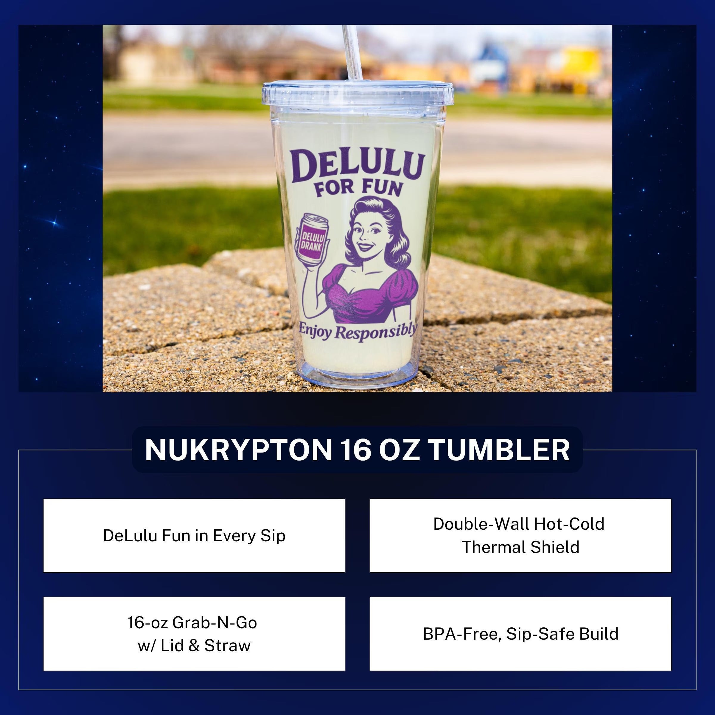 DeLulu For Fun - Acrylic Tumbler with Straw (16oz)