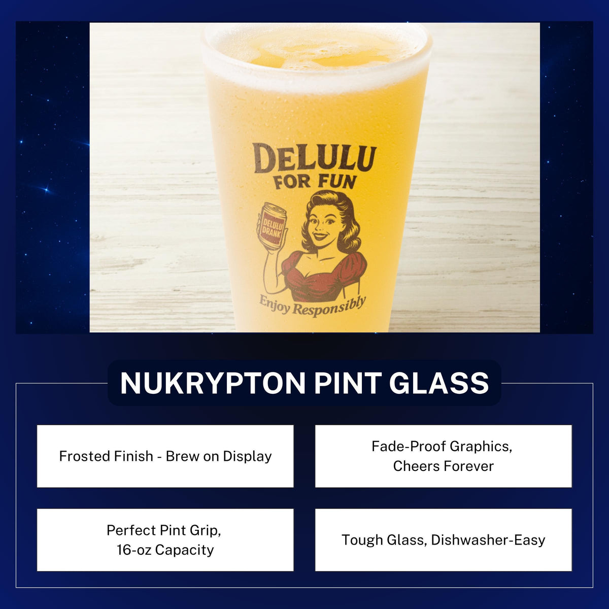 DeLulu For Fun - Frosted Pint Glass 16oz