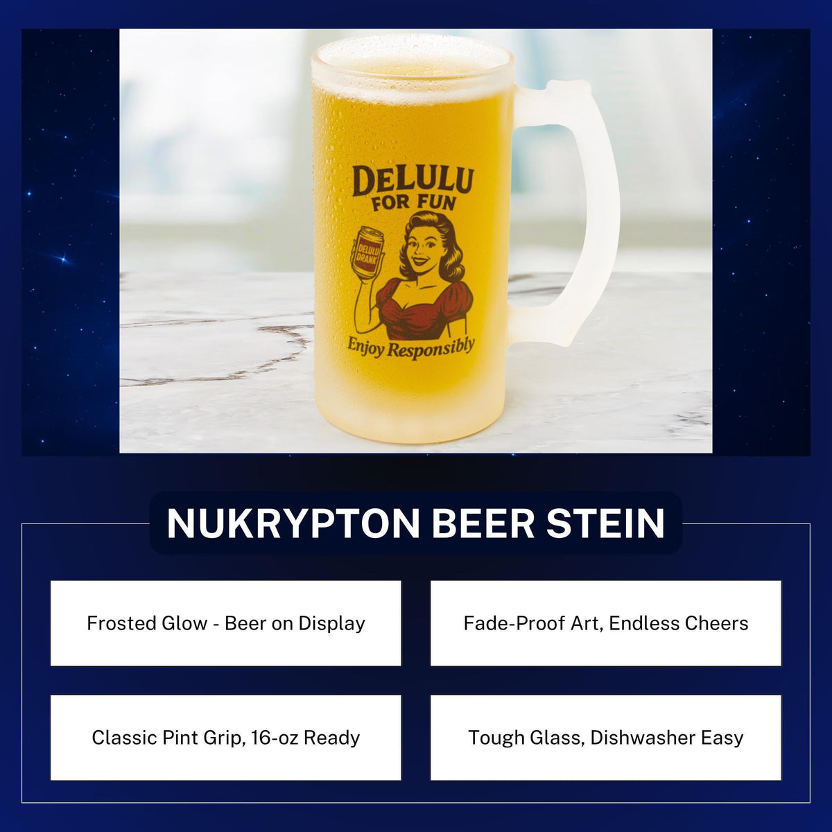 DeLulu For Fun - Frosted Beer Stein 16oz