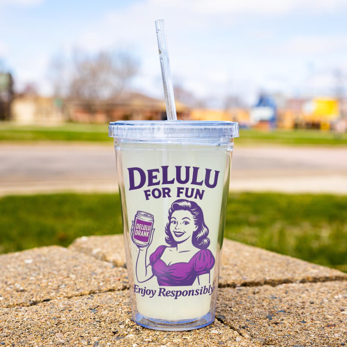 DeLulu For Fun - Acrylic Tumbler with Straw (16oz)