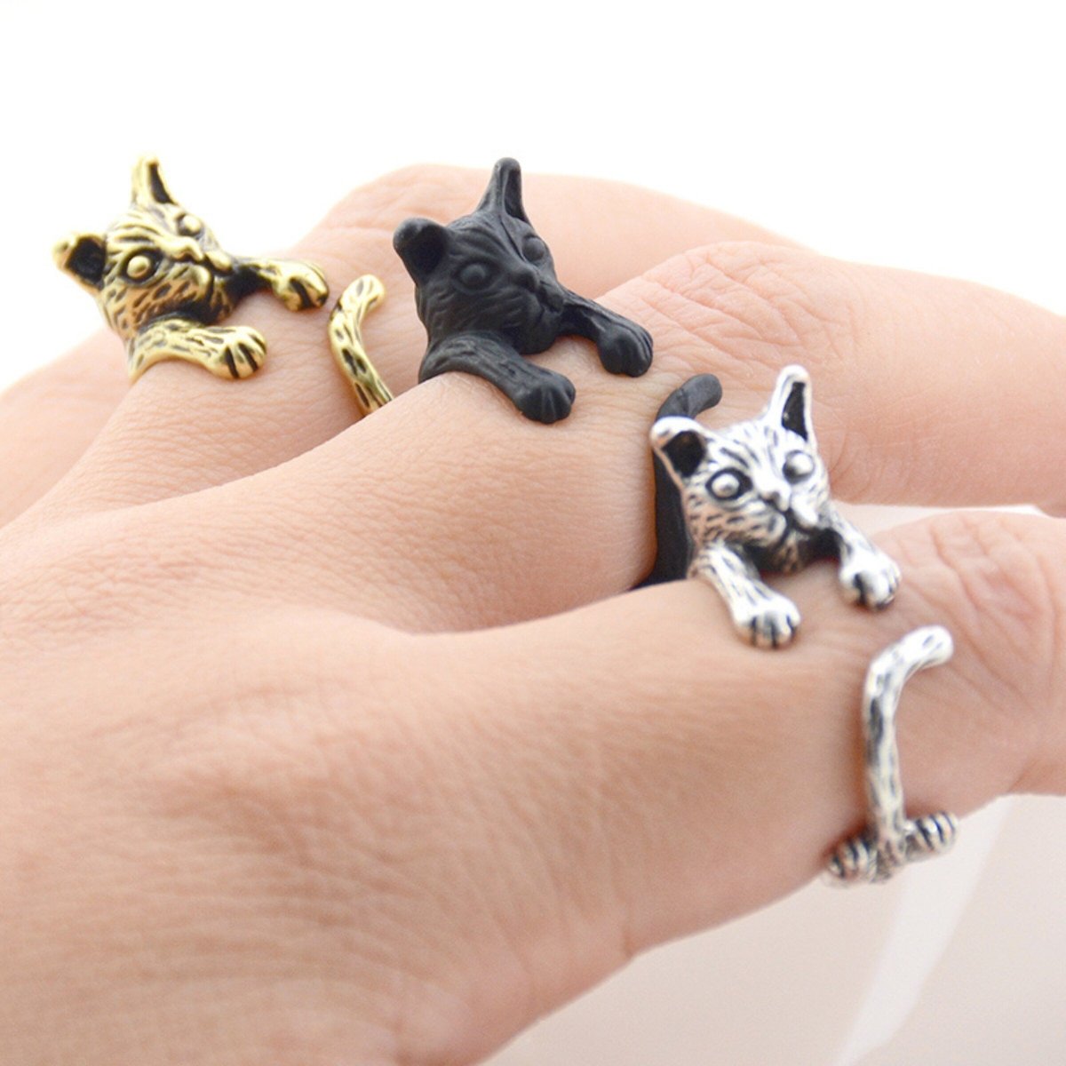 Cat Knocking Rings Metallic Cat Ring - Adjustable Wrap Ring for Cat Lovers – NuKrypton