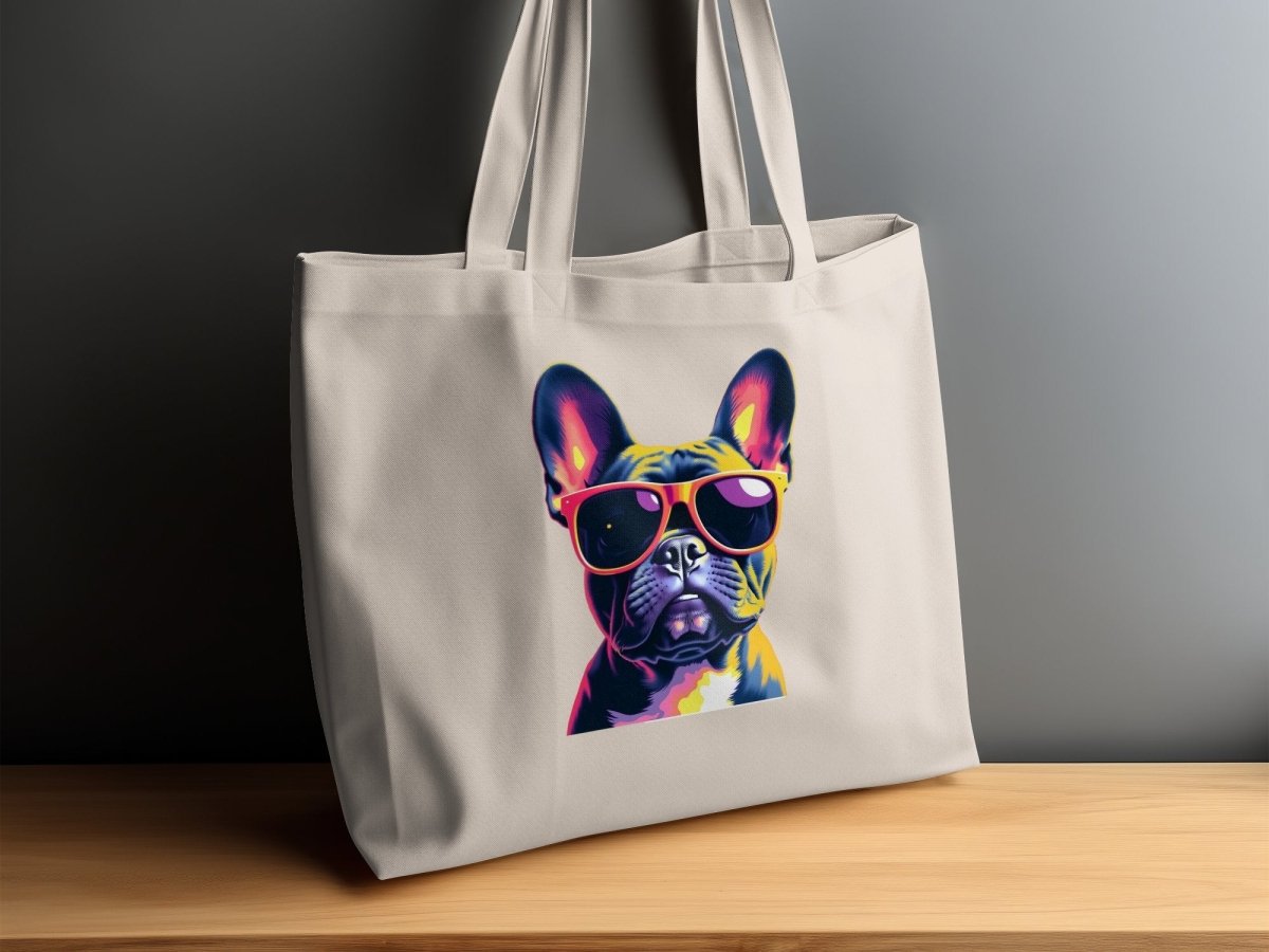 Neon Cool French Bulldog Swagger Tote Bags front design