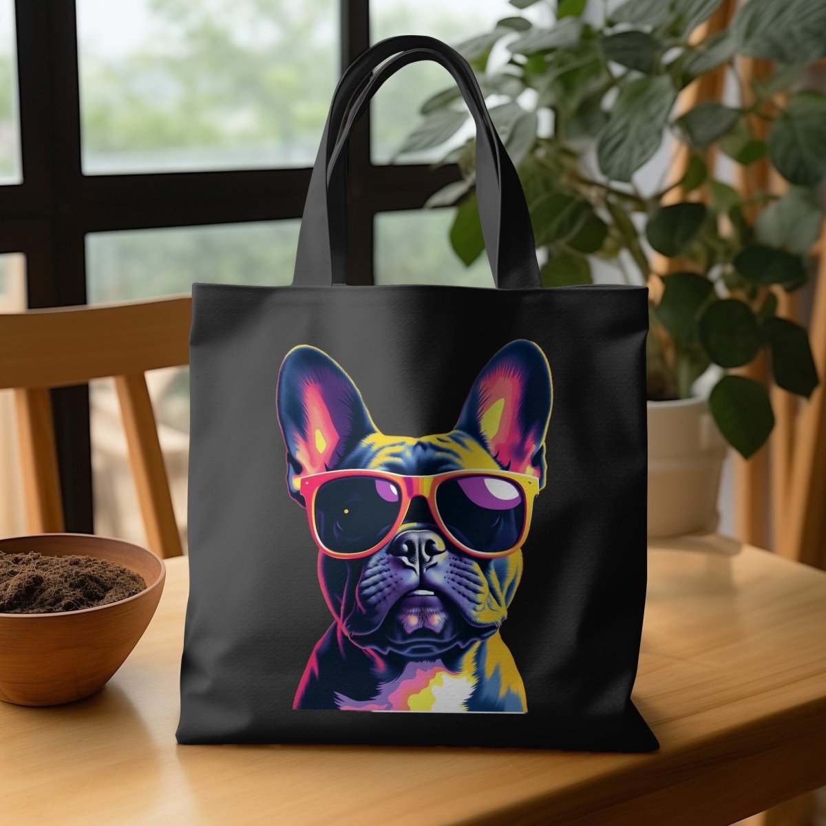 Neon Cool French Bulldog Swagger Tote Bags lifestyle view