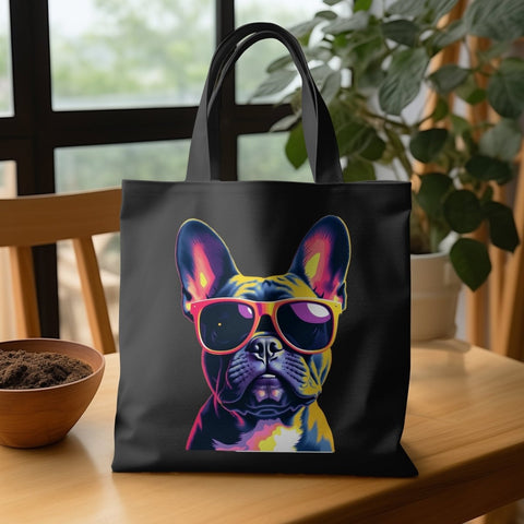 Neon Cool French Bulldog Swagger Tote Bags