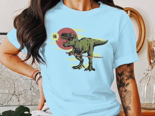 Ninja T - Rex Fierce Samurai Dinosaur T-Shirt - NuKrypton T-Shirts MD - 69945343