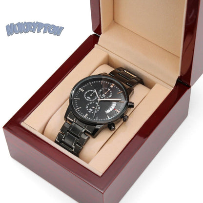 Personalized Watches For Dad - Engraved Black Chronograph Watch - NuKrypton Watches