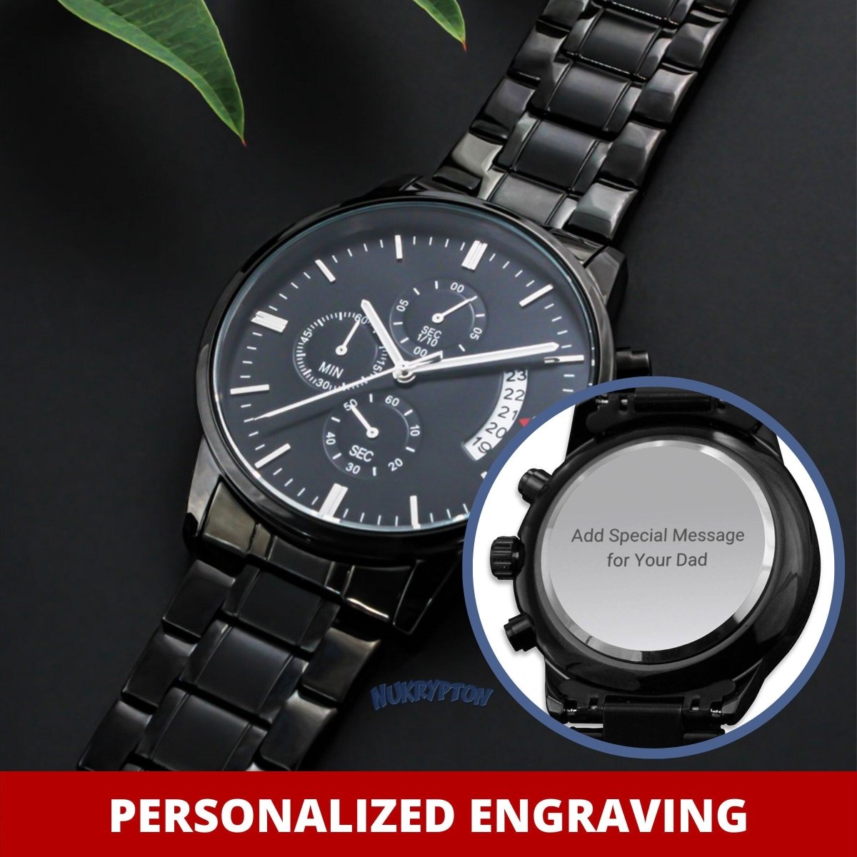 Personalized Watches For Dad - Engraved Black Chronograph Watch - NuKrypton Watches 8396515709