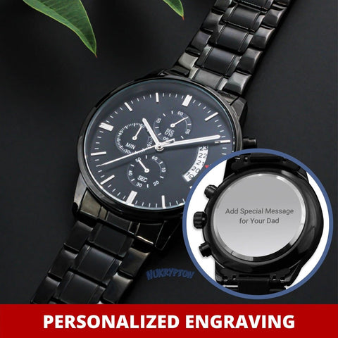 Personalized Watches For Dad - Engraved Black Chronograph Watch