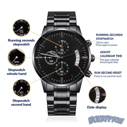 Personalized Watches For Dad - Engraved Black Chronograph Watch - NuKrypton Watches 8396515709