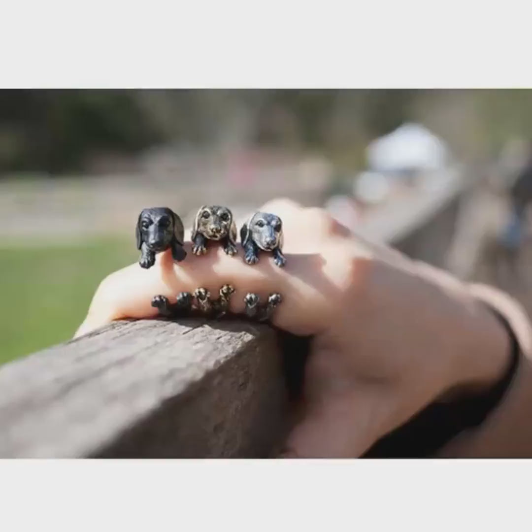 Metallic Dachshund Rings - Adjustable Wrap Ring