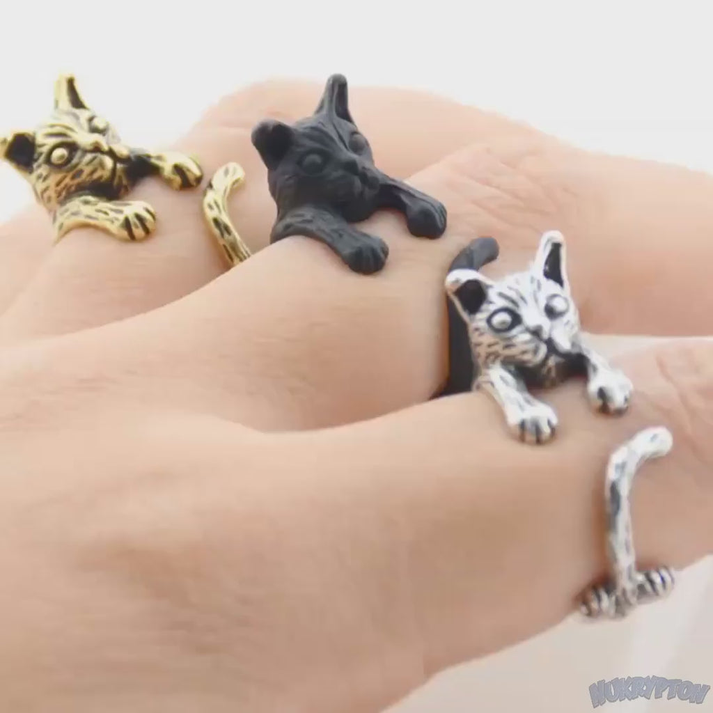 Metallic Cat Ring - Adjustable Wrap Ring