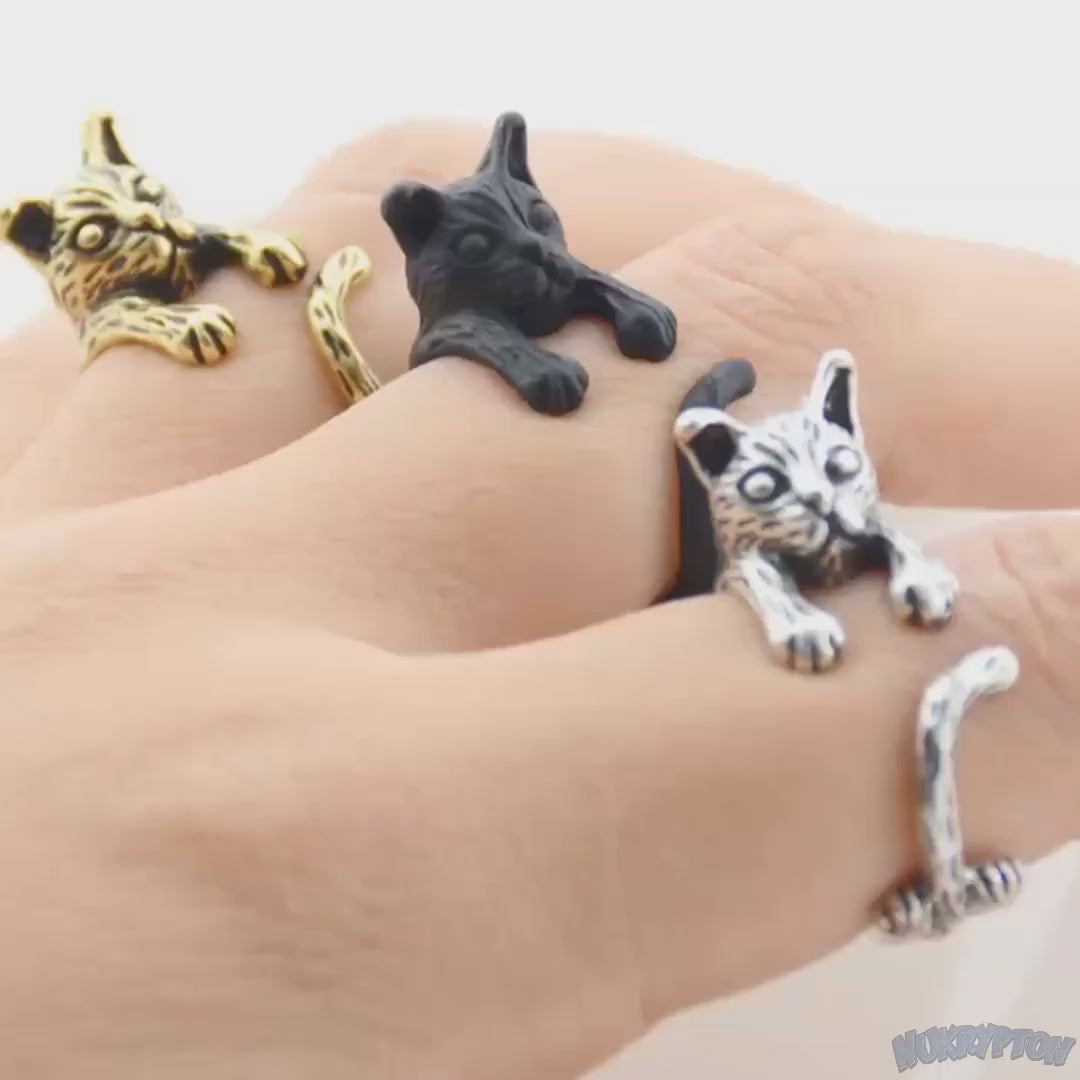 Metallic Cat Ring - Adjustable Wrap Ring