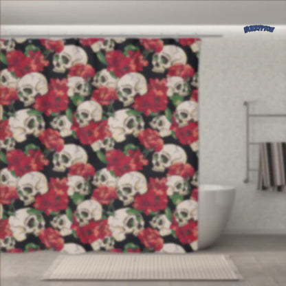 Red Rose & Skull Shower Curtain