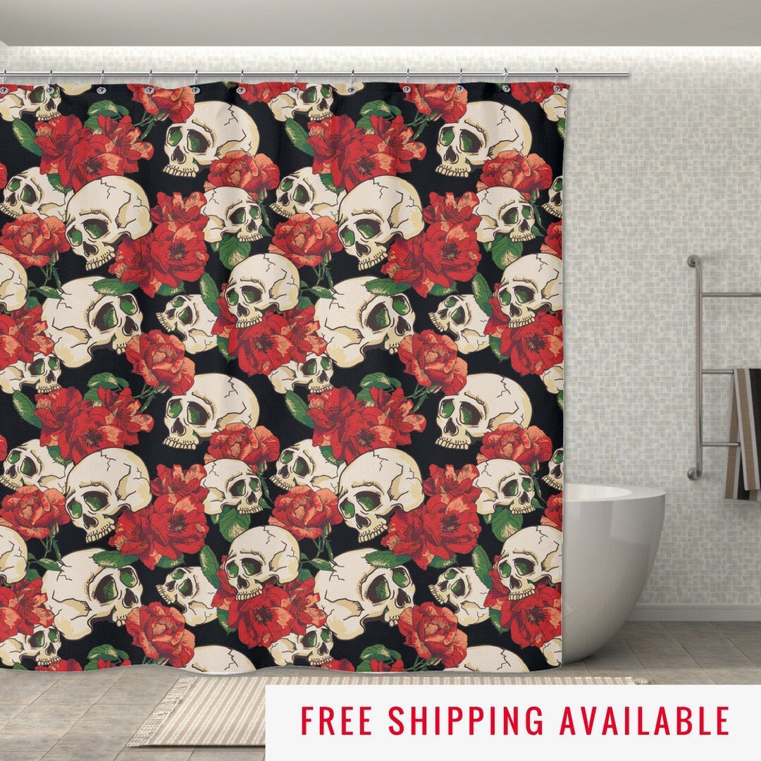 Red Rose & Skull Shower Curtain - NuKrypton Shower Curtains