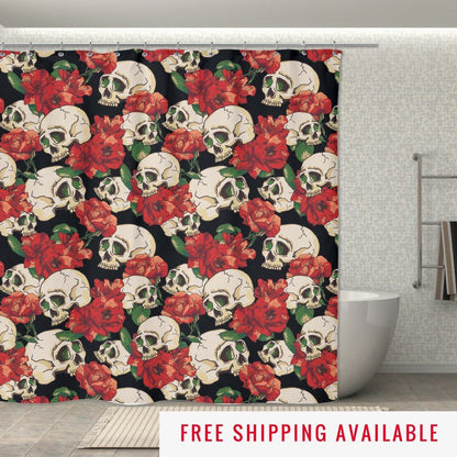 Red Rose & Skull Shower Curtain - NuKrypton Shower Curtains