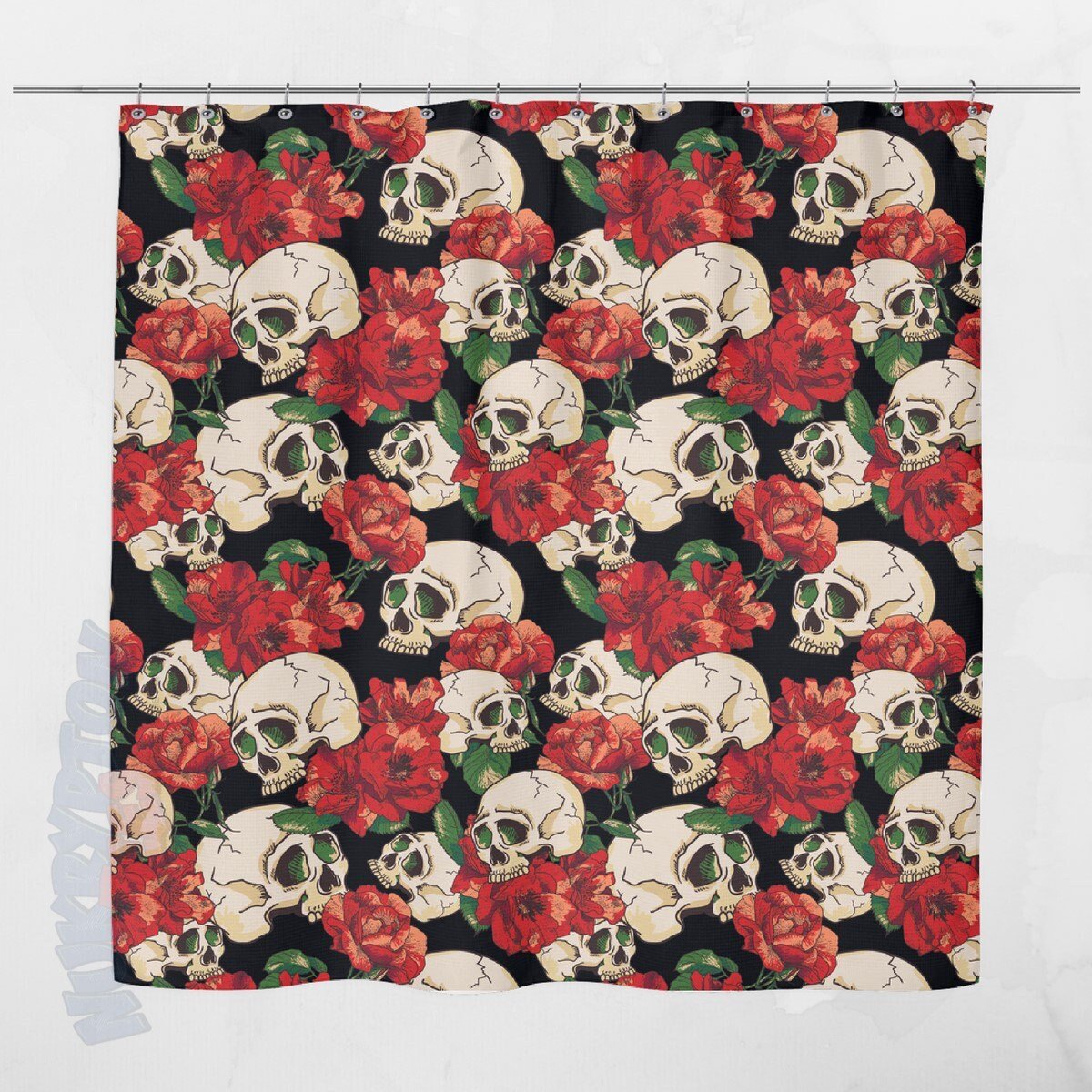 Red Rose & Skull Shower Curtain - NuKrypton Shower Curtains