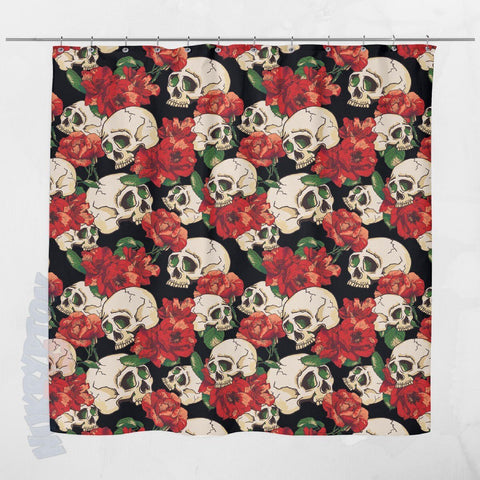 Red Rose & Skull Shower Curtain