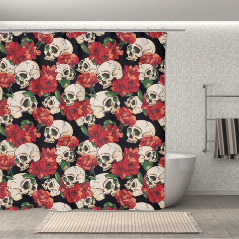 Red Rose & Skull Shower Curtain