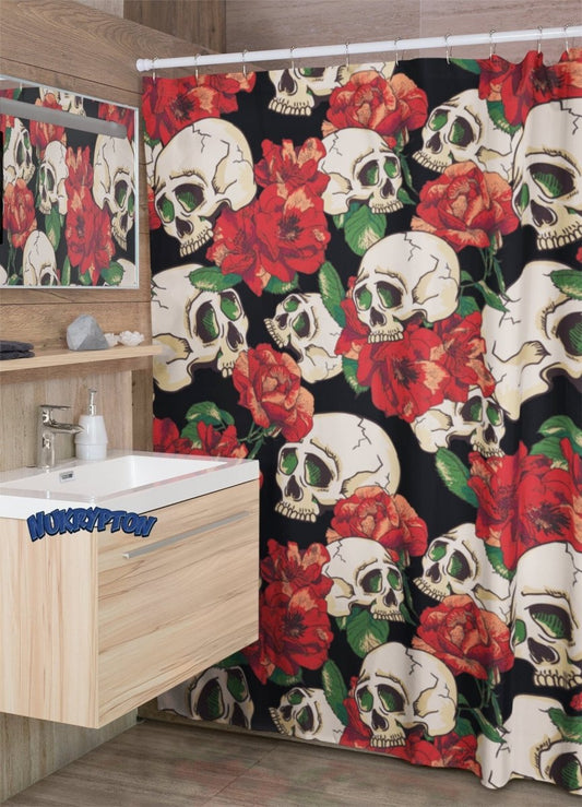 Red Rose & Skull Shower Curtain - NuKrypton Shower Curtains