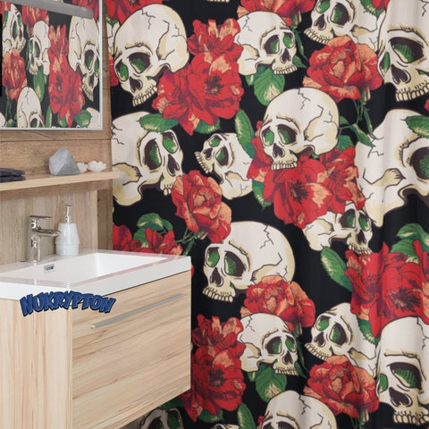 Red Rose & Skull Shower Curtain